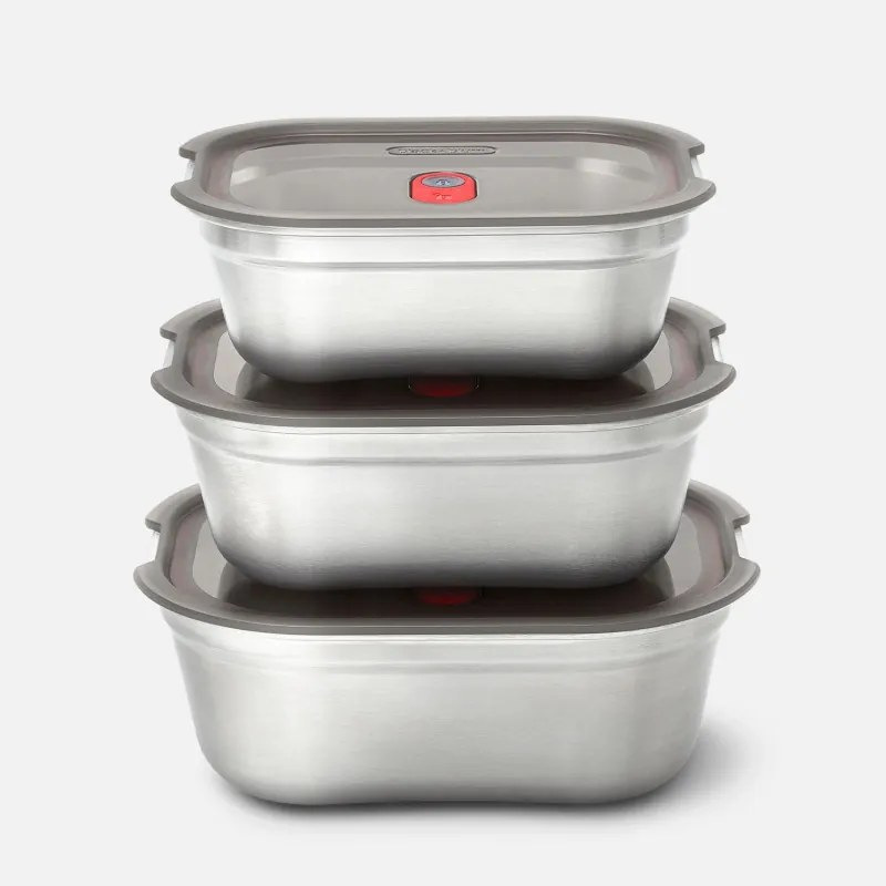 Σετ 3 τεμαχίων Black+Blum Meal Prep FBSS-BX-PACK1, 0,6/0,9/1,2 l, ορθογώνιο, κατάλληλο για φούρνο, χωρίς BPA, ανοξείδωτο ατσάλι, γκρι
