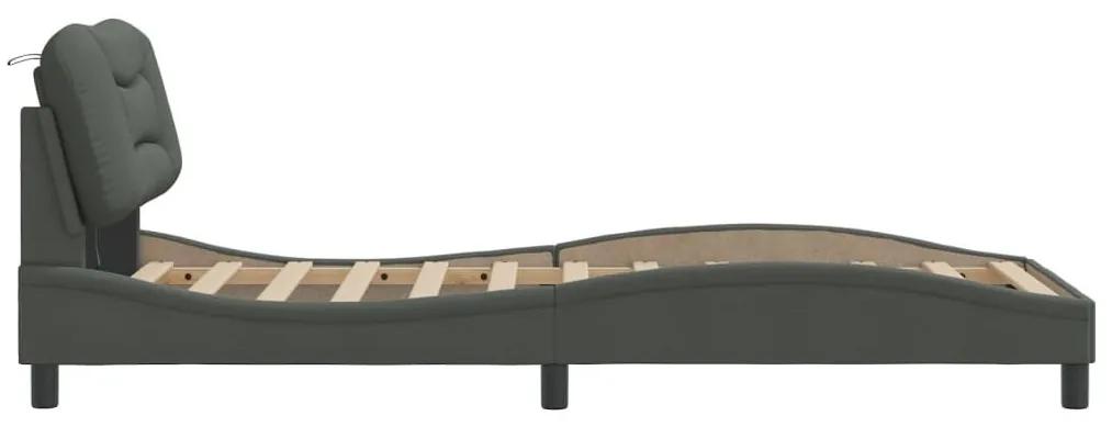 Πλαίσιο Κρεβατιού με LED Σκούρο Γκρι 90x190 εκ. Ύφασμα - Γκρι