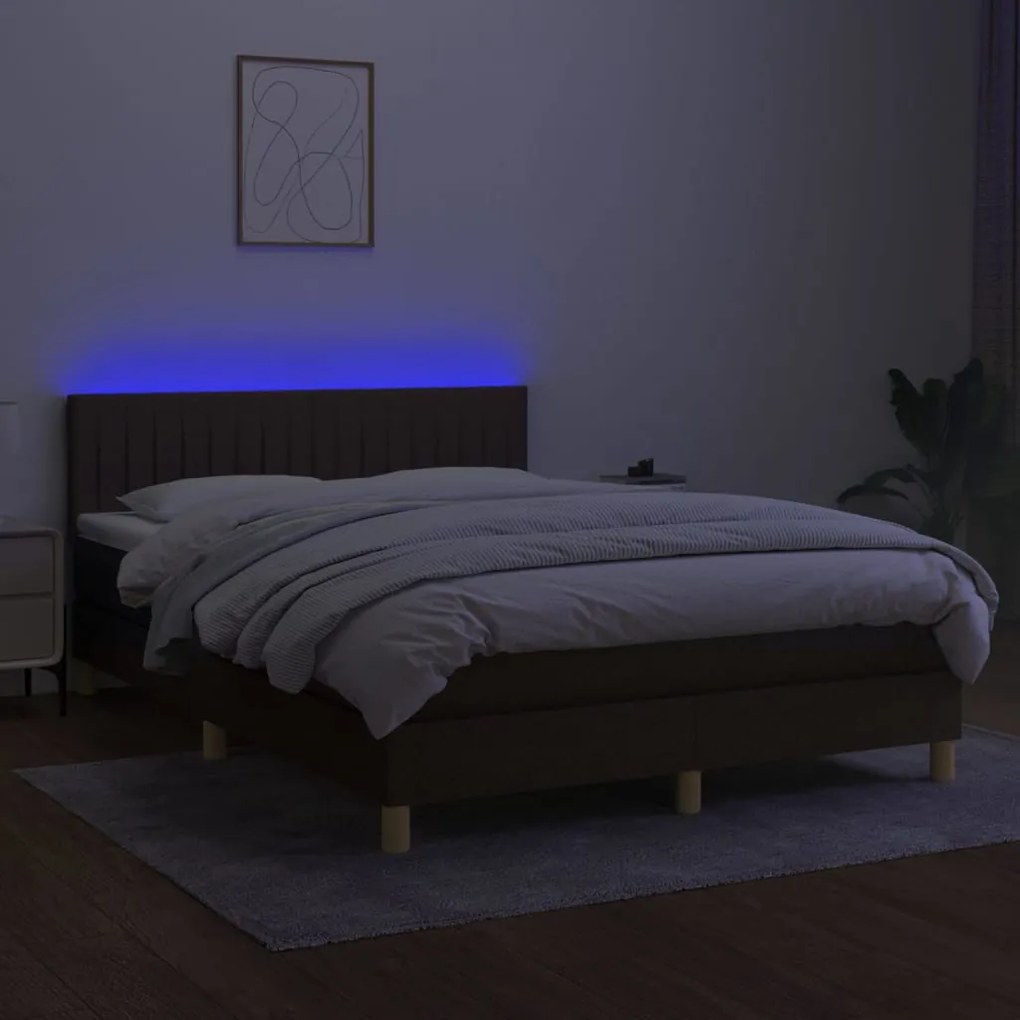 Κρεβάτι Boxspring με Στρώμα &amp; LED Σκ.Καφέ 140x200 εκ Υφασμάτινο - Καφέ