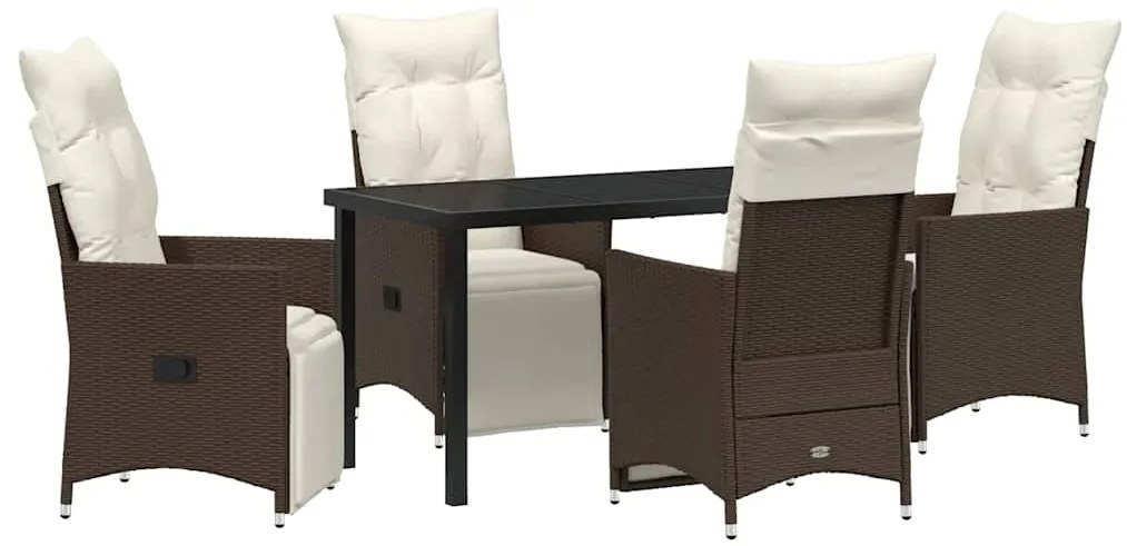 vidaXL Σέτ φαγητού για κήπο με μαξιλάρι 5 pcs Καφέ συνθετικό ρατάν