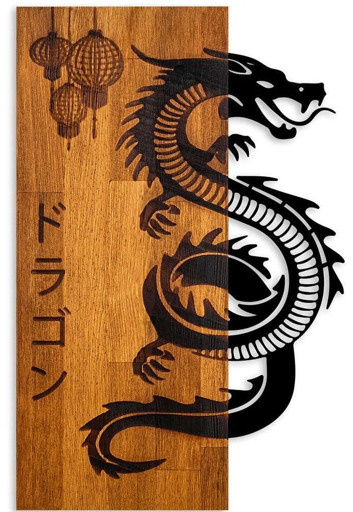 Διακοσμητικό Τοίχου Dragon 899SKL2685 40x3x58cm Walnut-Black Wallity Μέταλλο,Ξύλο