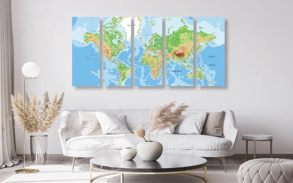 Κλασικός παγκόσμιος χάρτης εικόνας 5 μερών - 200x100