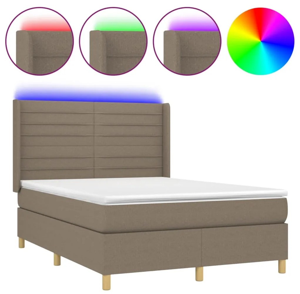 ΚΡΕΒΑΤΙ BOXSPRING ΜΕ ΣΤΡΩΜΑ &amp; LED TAUPE 140X190 ΕΚ. ΥΦΑΣΜΑΤΙΝΟ 3138953