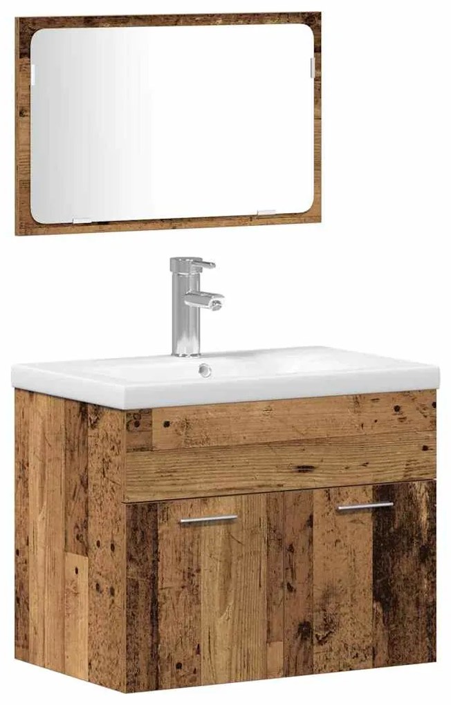 vidaXL Σετ Επίπλων Μπάνιου με ράφι 4 pcs Καφέ Επεξεργασμένο ξύλο