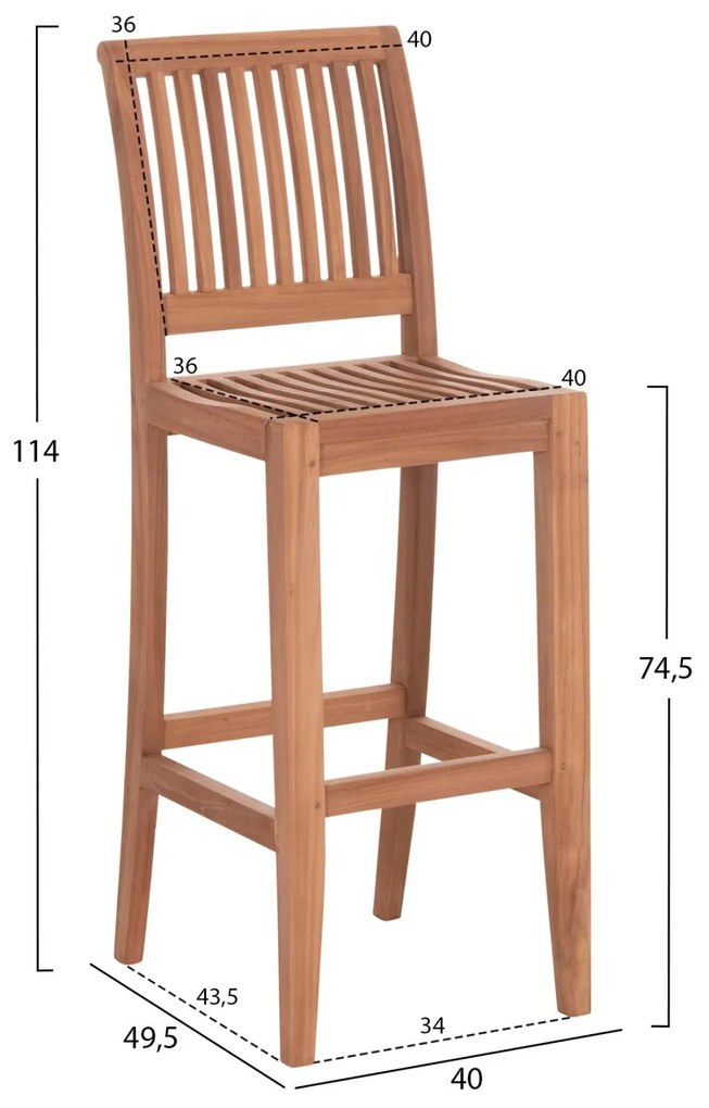 Σκαμπό Μπάρ PAIPER C18110 με Πλάτη Ξύλο ΤΕΑΚ Φυσικό 40x49,5x114Υ εκ. 40x49.5x114 εκ.