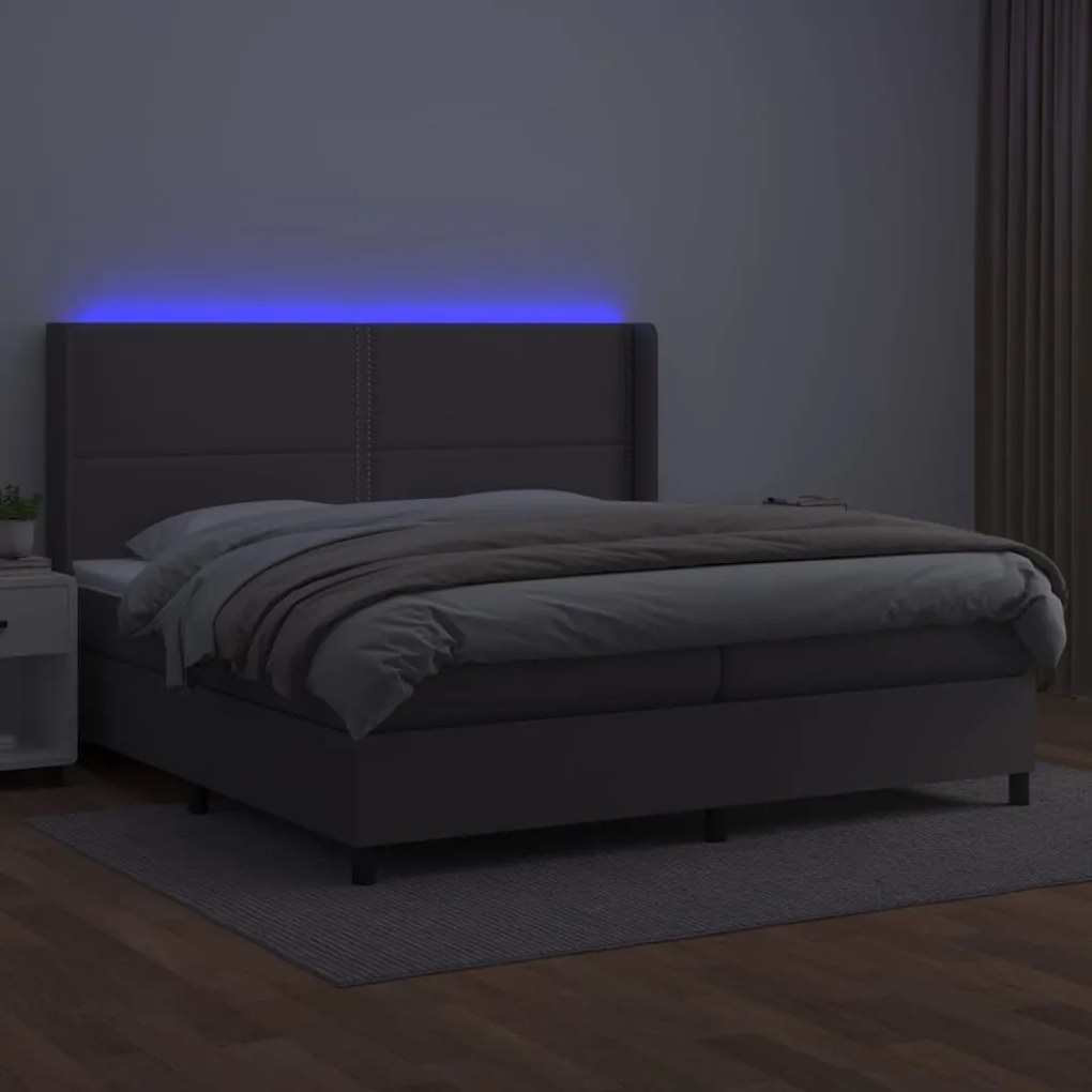 vidaXL Κρεβάτι Boxspring με Στρώμα &amp; LED Γκρι 200x200 εκ. Συνθ. Δέρμα