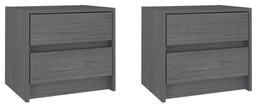 vidaXL Κομοδίνα 2 τεμ. Γκρι 40 x 30,5 x 35,5 εκ. από Μασίφ Ξύλο Πεύκου