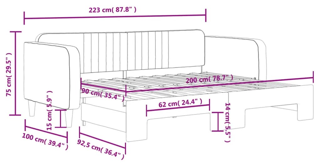 Καναπές Κρεβάτι Συρόμενος Ανοιχτό Γκρι 90 x 200 εκ. Βελούδινος - Γκρι