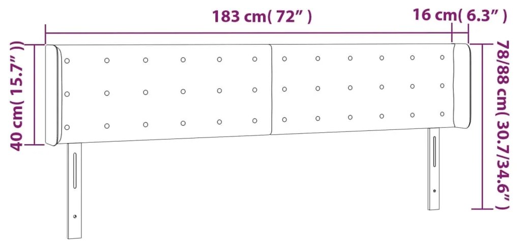 vidaXL Κεφαλάρι Κρεβατιού LED Μαύρο 183x16x78/88 εκ. Βελούδινο
