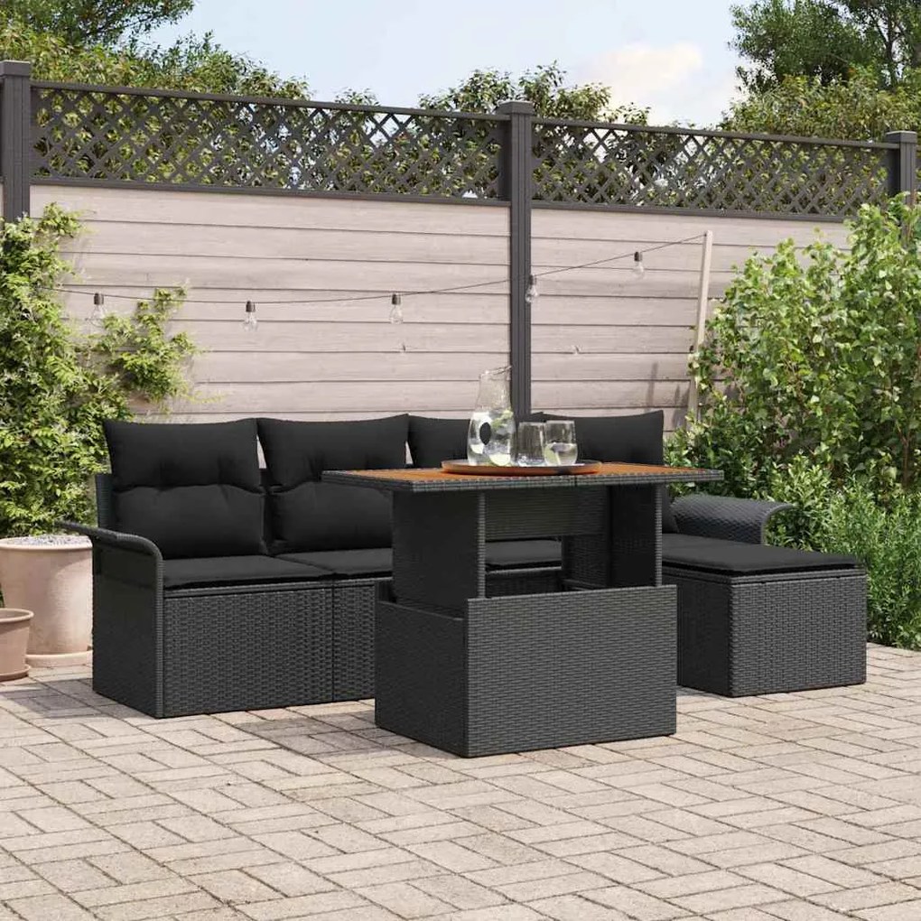 vidaXL Σετ Καναπέ Κήπου με μαξιλάρι 6 pcs Μαύρο