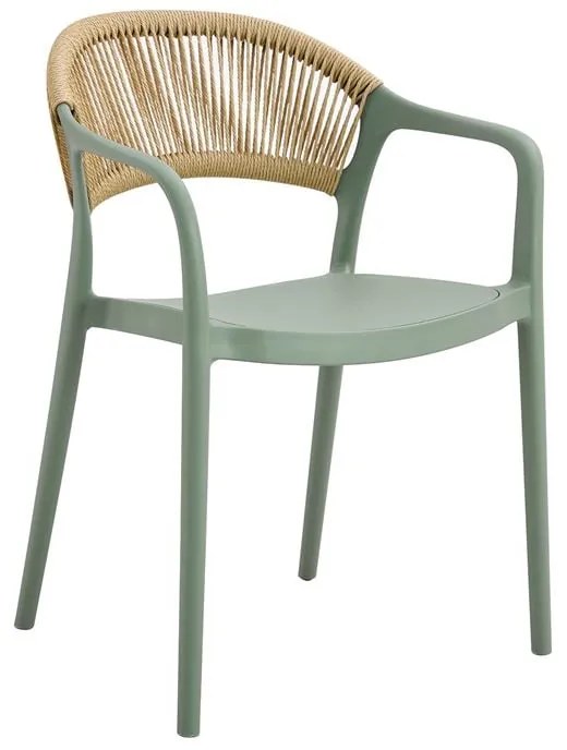 DONNA Πολυθρόνα Στοιβαζόμενη, PP-UV Forest Green, Rope Wicker Φυσικό