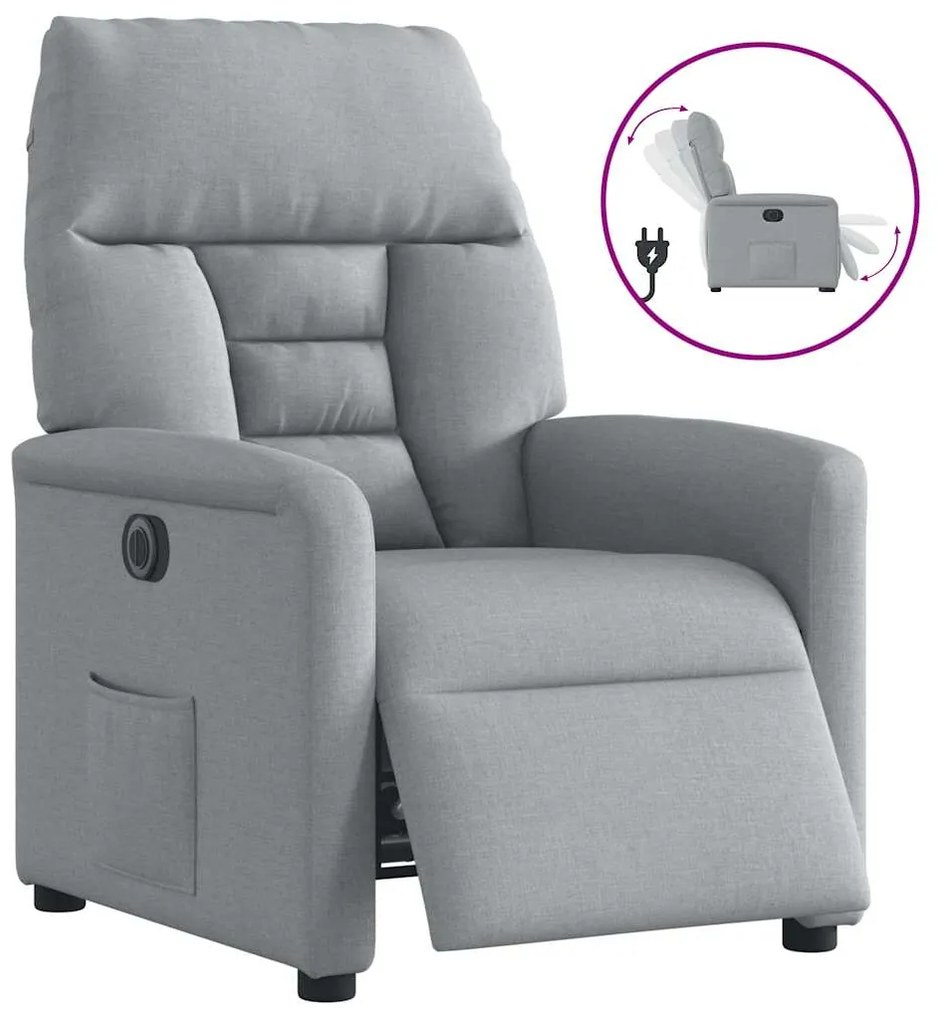 Πολυθρόνα Ανακλινόμενη Ηλεκτρική Ανοιχτό Γκρι Υφασμάτινη