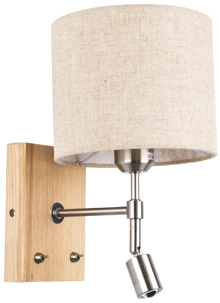 01496 GloboStar®  ELEGANT 01496 Μοντέρνο Επιτοίχιο Φωτιστικό Απλίκα με Ρυθμιζόμενο Σώμα LED Δίφωτο 1 x E27 IP20 Μπεζ Ύφασμα με Ασημί Μέταλλο - Μ18 x Π24 x Υ29cm