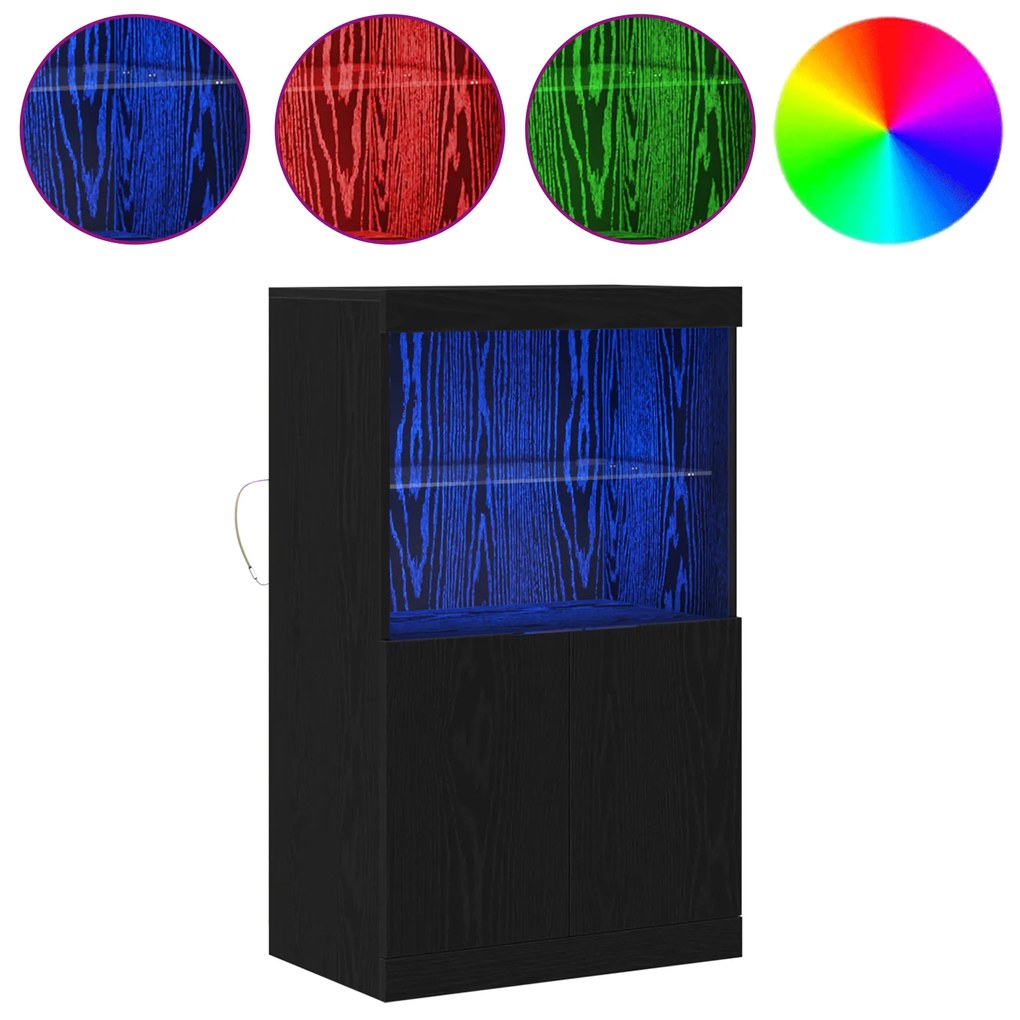 vidaXL Μπουφές με LED Φώτα Μαύρο Δρυς 60x37x100 εκ.