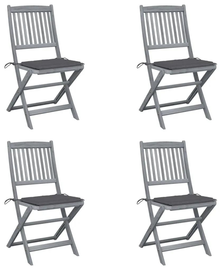 Καρέκλες Εξωτ. Χώρου Πτυσσόμενες 4 τεμ Ξύλο Ακακίας &amp; Μαξιλάρια - Ανθρακί