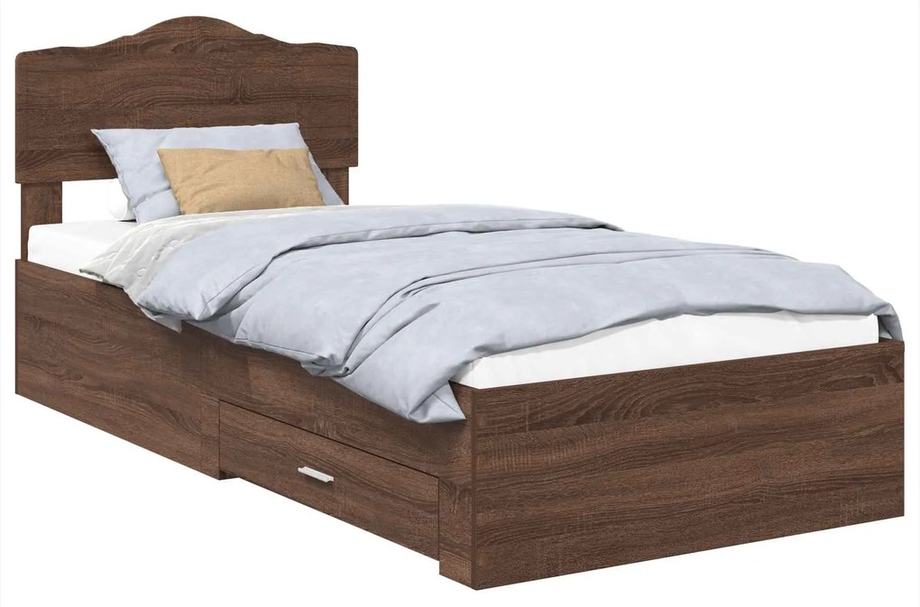 vidaXL Σκελετός Κρεβατιού Καφέ δρυς 90 x 190 cm Επεξεργασμένο ξύλο