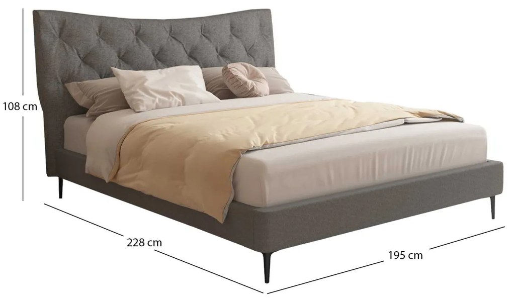 ΚΡΕΒΑΤΙ ΔΙΠΛΟ JILL HM737.01 ΥΦΑΣΜΑ ΣΕ ΓΚΡΙ--ΓΙΑ ΣΤΡΩΜΑ 160x200εκ.