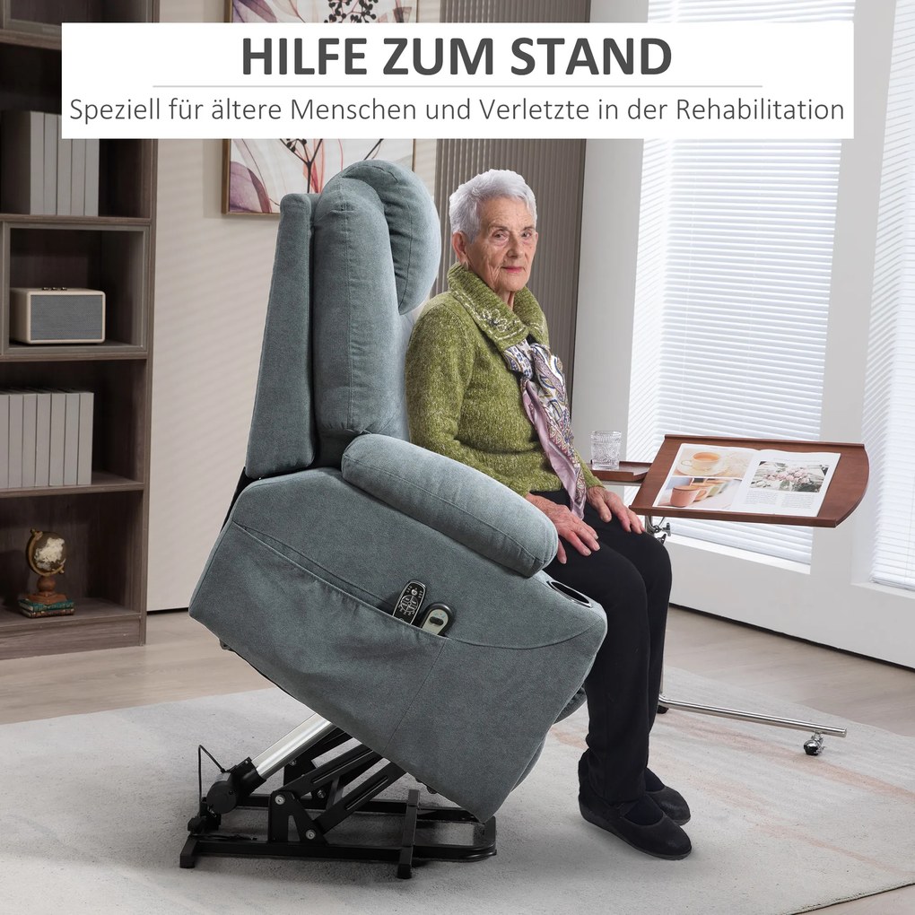 HOMCOM Πολυθρόνα Μασάζ με Υποβοήθηση Ανύψωσης, Πολυθρόνα για Ηλικιωμένους, 8 Σημεία Μασάζ, Πλαϊνές Τσέπες, Τηλεχειριστήριο, 90L x 101B x 107 cm, Γκρι