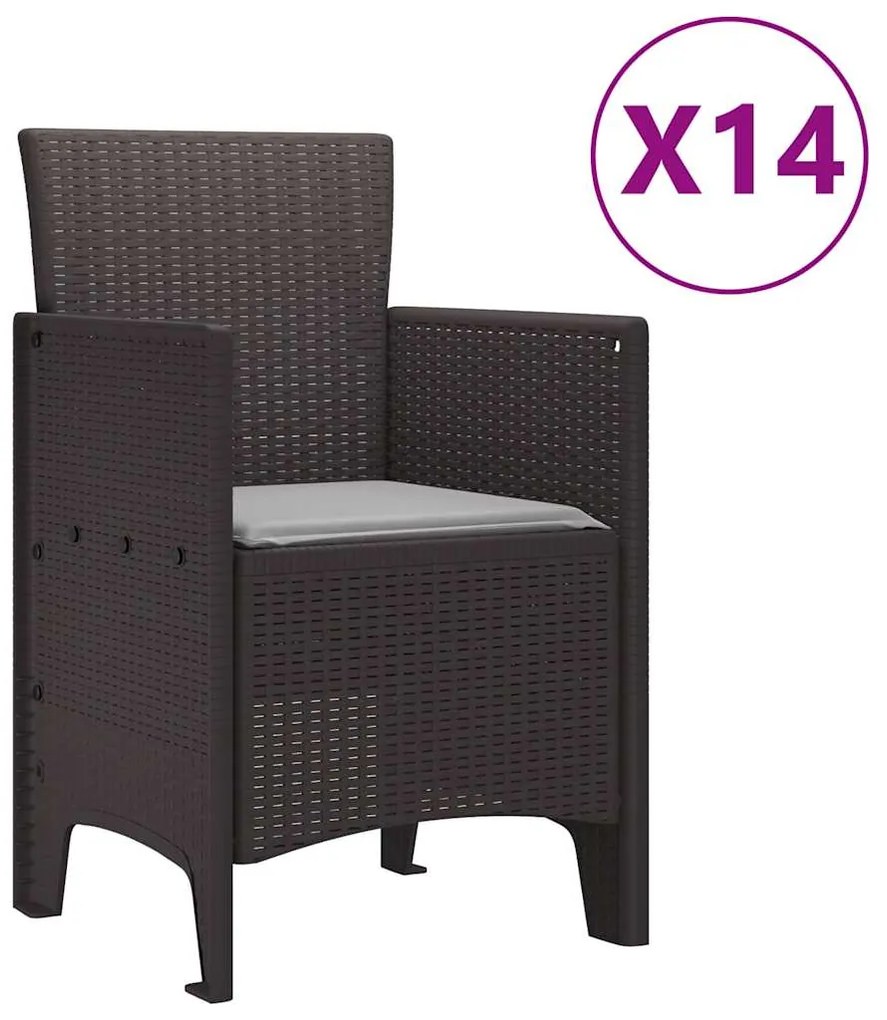 vidaXL Σέτ φαγητού για κήπο 15 pcs Καφέ Rattan Polt
