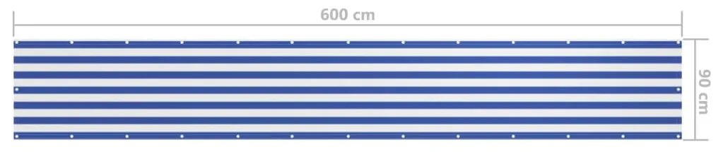 vidaXL Διαχωριστικό Βεράντας Λευκό/Μπλε 90 x 600 εκ. Ύφασμα Oxford