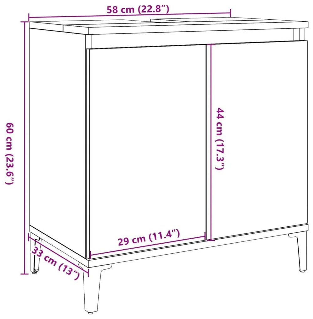 Ντουλάπι νιπτήρα Παλιό ξύλο 58x33x60 cm Κατασκευασμένο ξύλο - Καφέ