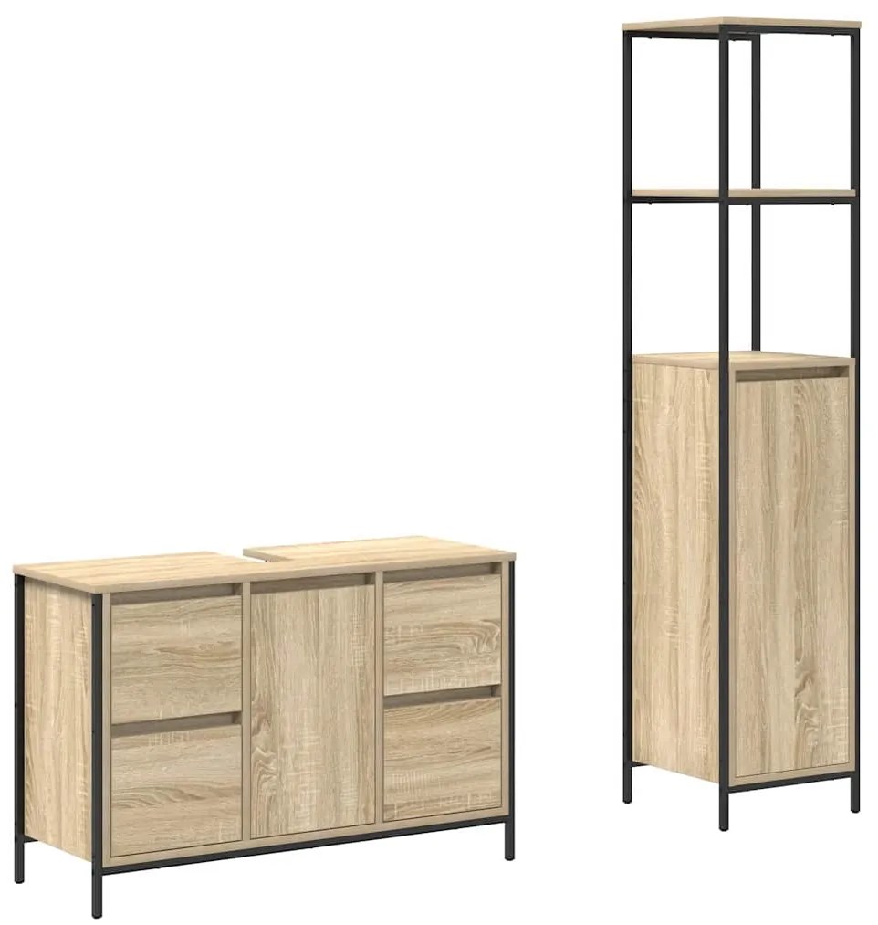 vidaXL Σετ Επίπλων Μπάνιου με συρτάρι 2 pcs Σονομα δρυς και Μαύρο