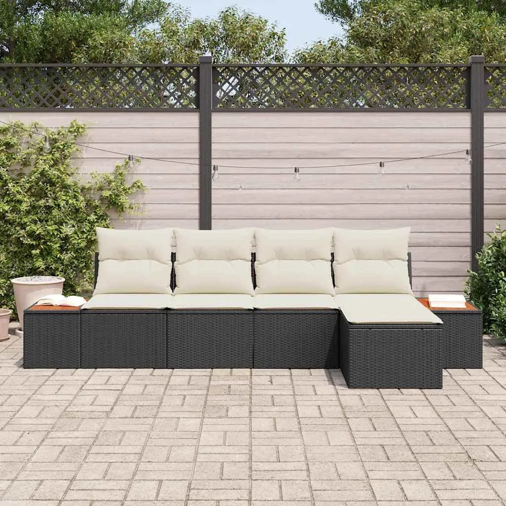 vidaXL Σετ Καναπέ Κήπου με μαξιλάρι 5 pcs Μαύρο Πολυ ράταν