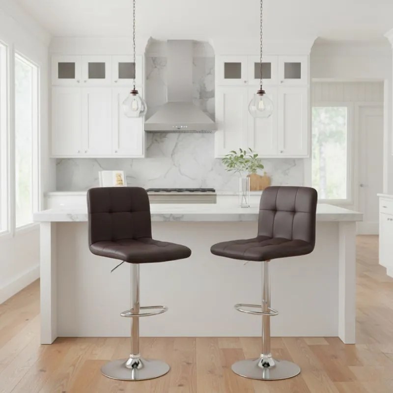 Σκαμπό μπαρ Carmelo Megapap με ρυθμιζόμενο ύψος PU καφέ - βάση χρωμίου 45x42x90/113εκ.