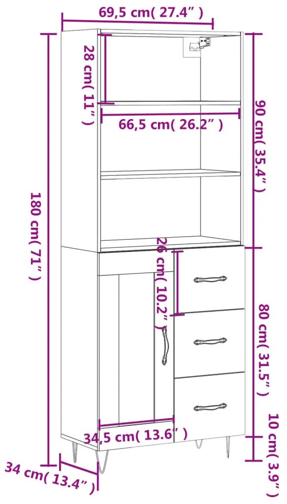 Ντουλάπι Γκρι Σκυροδέματος 69,5x34x180 εκ. Επεξεργασμένο Ξύλο - Γκρι