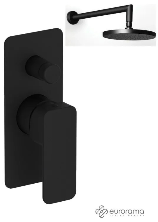 Eurorama Quadra Black Matt Ανακλινόμενη κεφαλή Ø30εκ.+Μίκτης εντοιχισμού 2 εξόδων με εκτροπέα