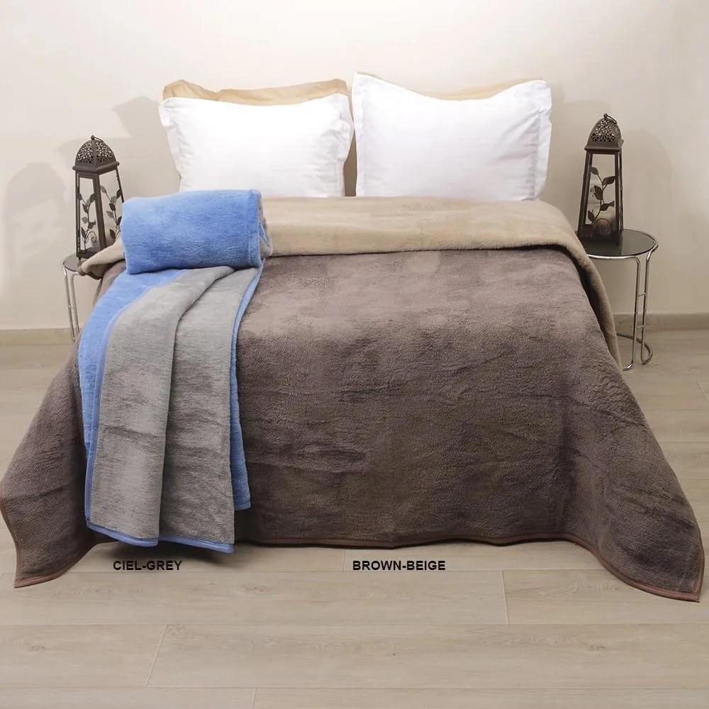 Κουβέρτα Δίχρωμη Polycotton Ciel-Grey Viopros Υπέρδιπλο 210x240cm Ακρυλικό-Πολυέστερ