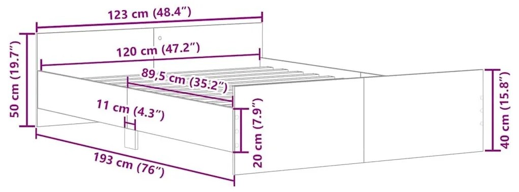 Πλαίσιο κρεβατιού χωρίς στρώμα 120x190 εκ. Επεξεργασμένο Ξύλο - Καφέ