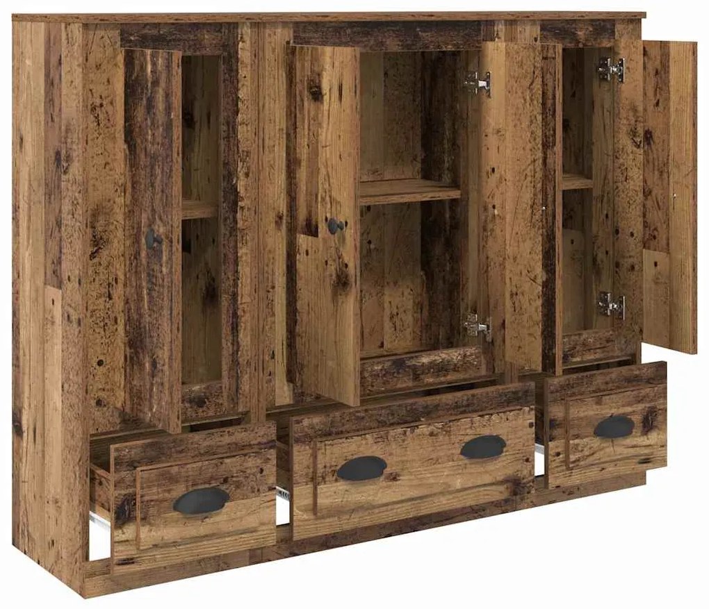 vidaXL Highboard με συρτάρι 3 pcs Παλιό Ξύλο Επεξεργασμένο ξύλο