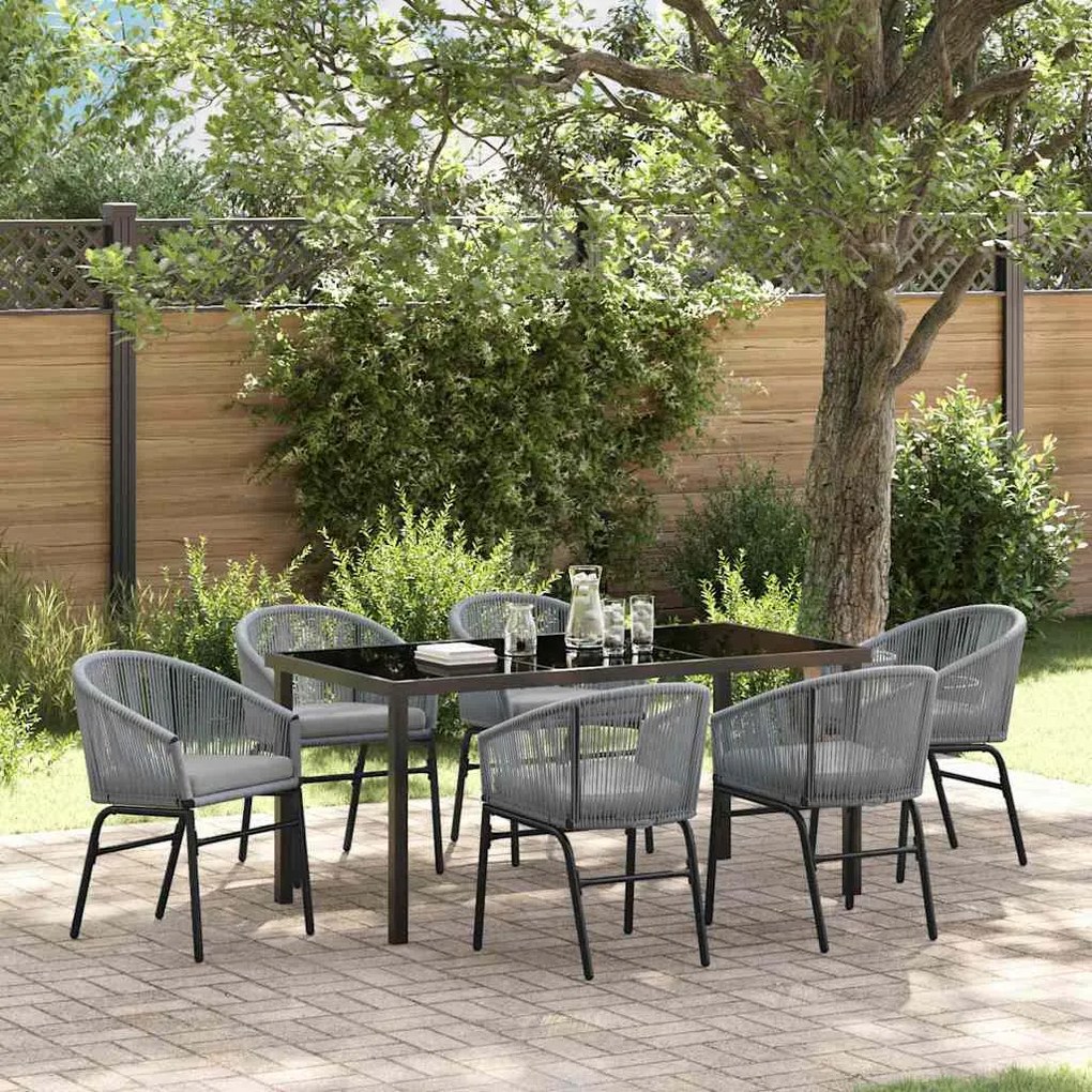 vidaXL Σέτ φαγητού για κήπο 7 pcs Γκρι Πολυ ράταν