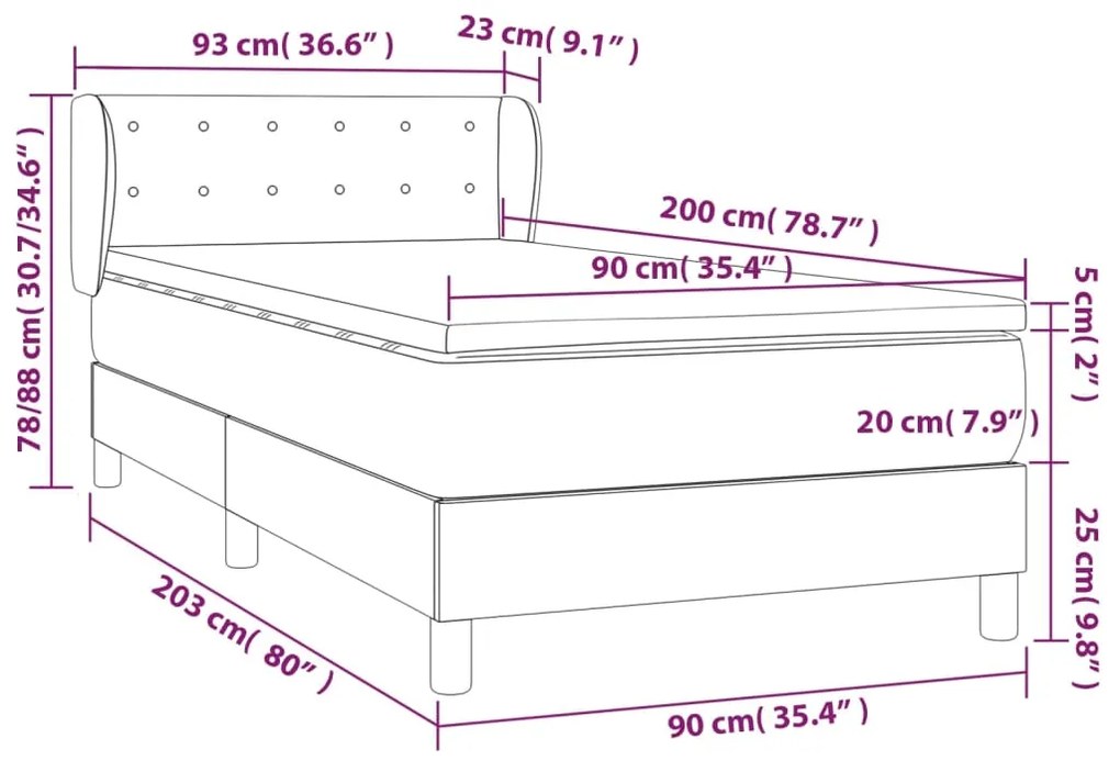 Κρεβάτι Boxspring με Στρώμα Σκούρο Μπλε 90x200 εκ. Βελούδινο - Μπλε