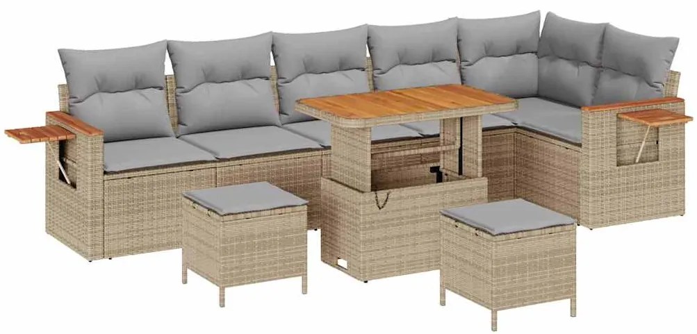 vidaXL Σετ Καναπέ Κήπου με μαξιλάρι 9 pcs μπεζ και ανοιχτό γκρι