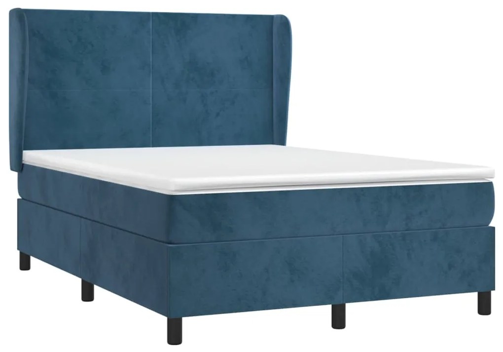 vidaXL Κρεβάτι Boxspring με Στρώμα Σκούρο Μπλε 140x190 εκ. Βελούδινο