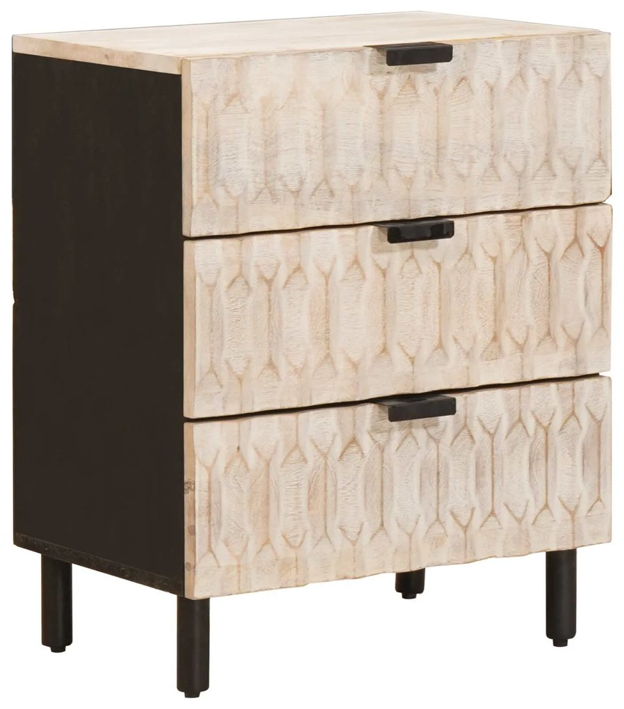 Κομοδίνο με συρτάρι Λευκό 50 x 33 x 62 εκ. Στερεό ξύλο μάνγκο