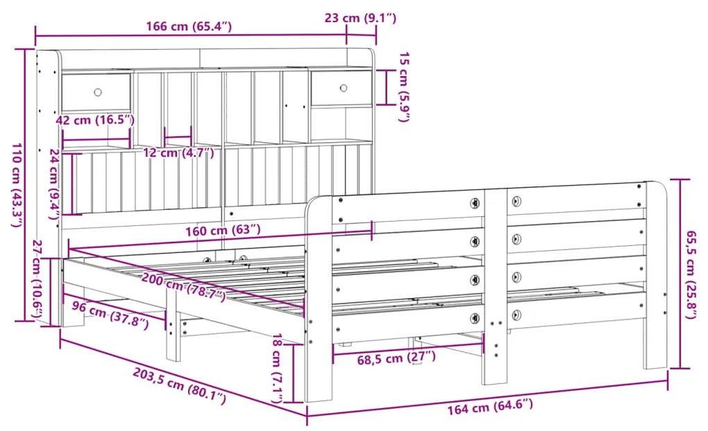 ΚΡΕΒΑΤΙ ΒΙΒΛΙΟΘΗΚΗ ΧΩΡΙΣ ΣΤΡΩΜΑ 160X200 ΕΚ ΜΑΣΙΦ ΞΥΛΟ ΠΕΥΚΟΥ 3309968