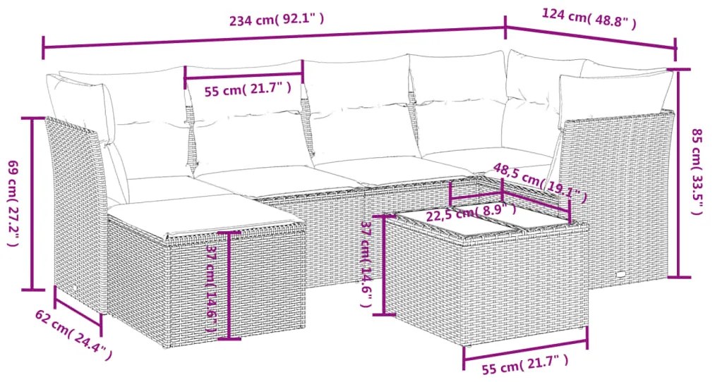 vidaXL Σετ Καναπέ Κήπου 7 τεμ. Μικτό Μπεζ Συνθετικό Ρατάν & Μαξιλάρια
