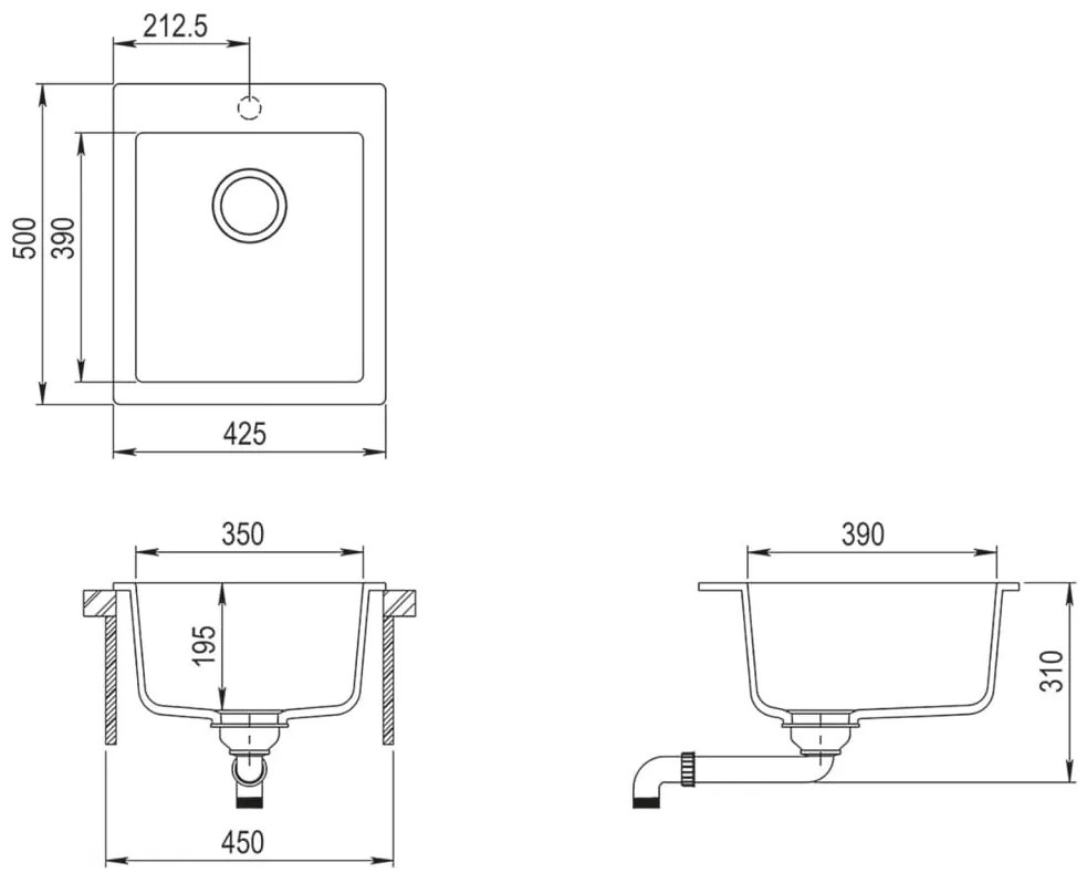 vidaXL Νεροχύτης Ένθετος με Μονή Γούρνα Γκρι Γρανιτένιος
