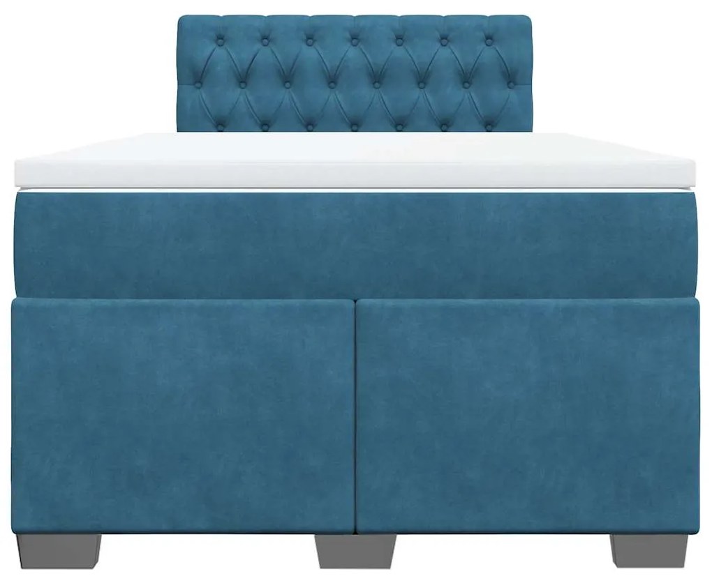 vidaXL Κρεβάτι Boxspring με Στρώμα Μπλε 120x190 εκ. Βελούδινο