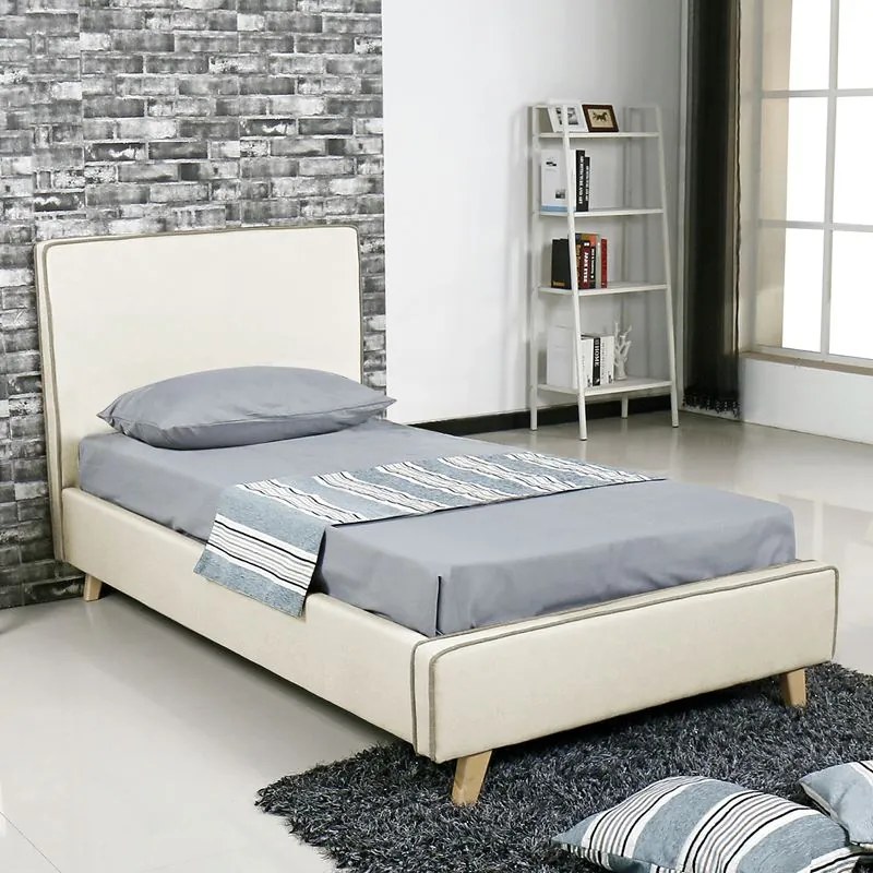 WOODWELL MORISSON Κρεβάτι Μονό, για Στρώμα 90x190cm, Ύφασμα Εκρού 101x206x110cm Ε8081,3