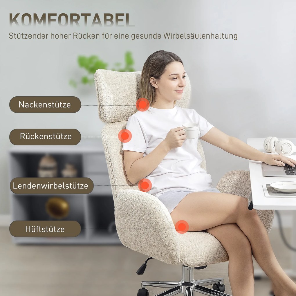 Καρέκλα γραφείου HOMCOM με ρυθμιζόμενο προσκέφαλο, εργονομική καρέκλα γραφείου, λειτουργία ανάκλισης, ρυθμιζόμενο ύψος, Γκρι λευκό