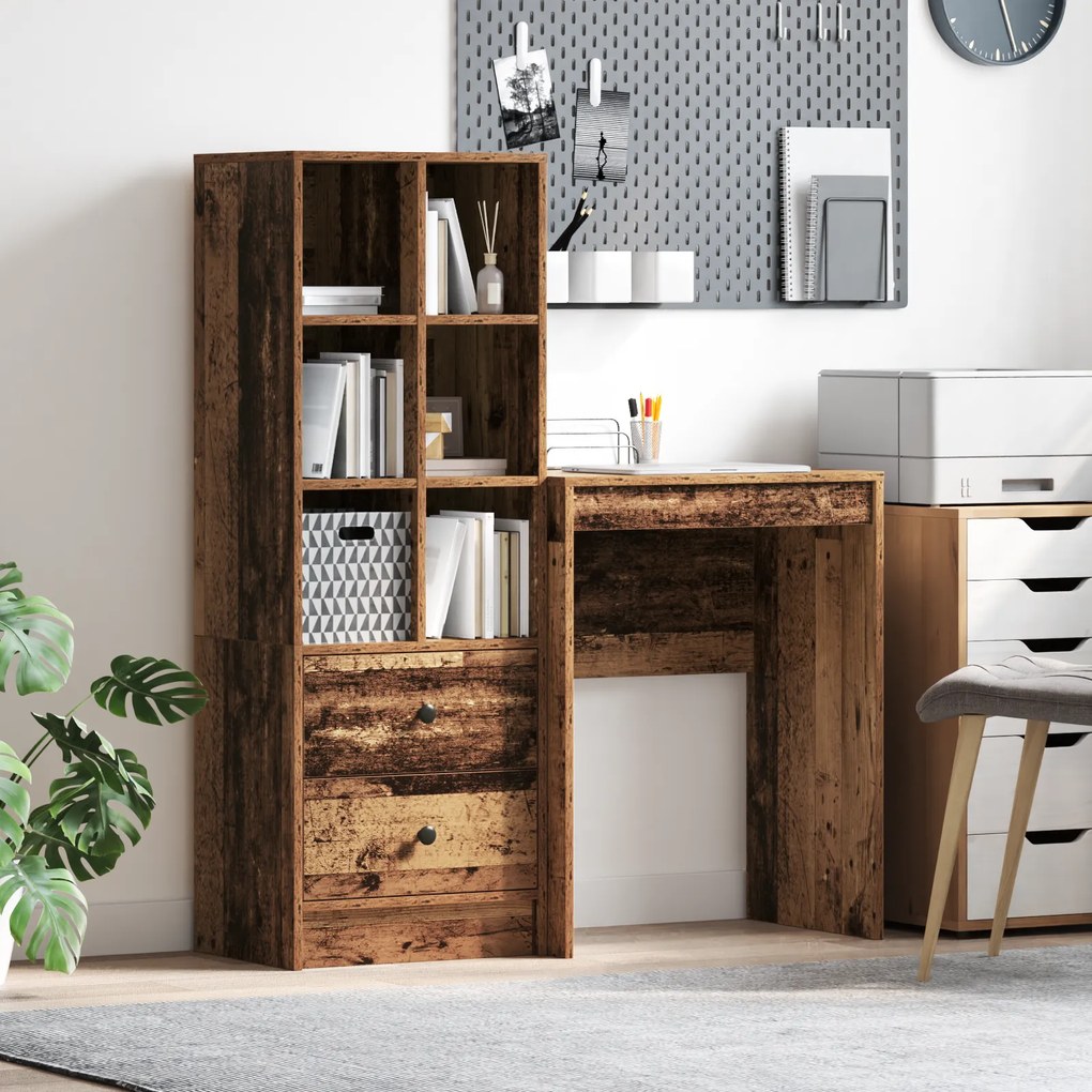 vidaXL Γραφείο με αποθηκευτικό χώρο με συρτάρι 2 pcs Παλιό Ξύλο