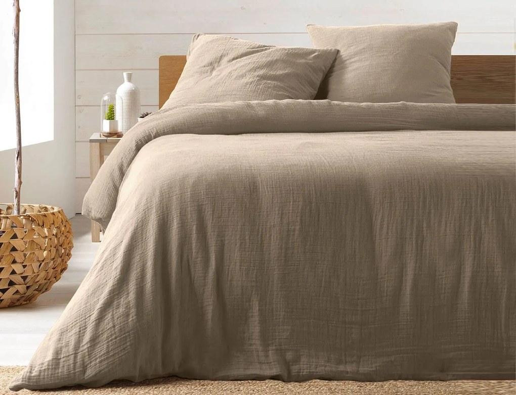 Σετ King Size Παπλωματοθήκη &amp; 2 Μαξιλαροθήκες Angelia Douceur d'intérieur από βαμβάκι 57TC, με διαστάσεις 240x260cm - Sand