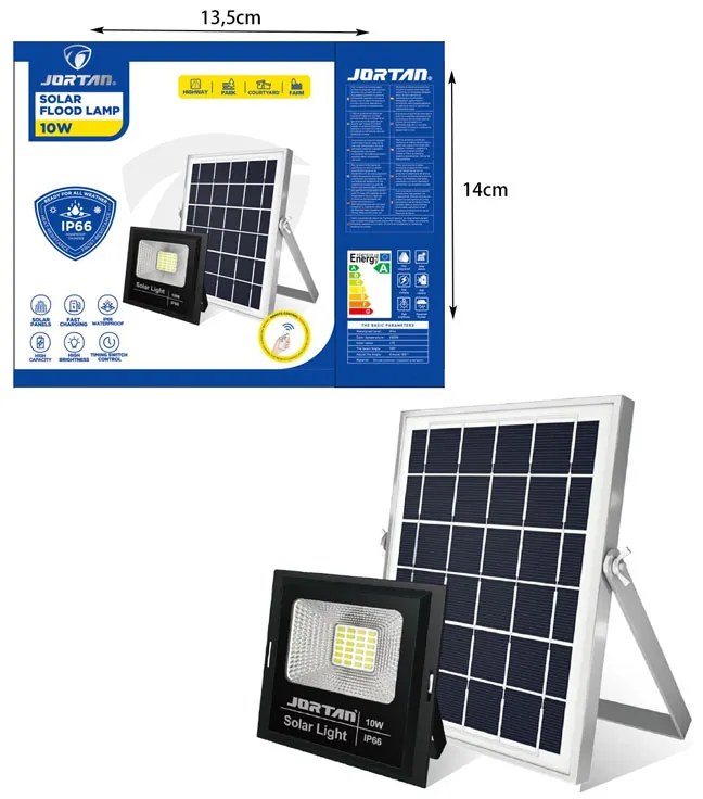 Jortan Ηλιακός Προβολέας Με Τηλεχειριστήριο LED 10W IP66- Solar Flood Lamp
