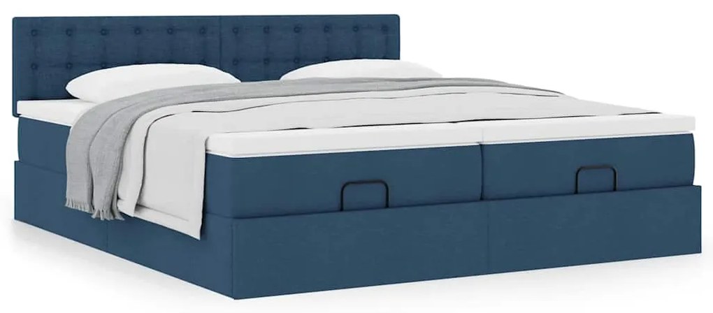 vidaXL Οθωμανικό κρεβάτι με στρώματα μπλε 160x200cm ύφασμα