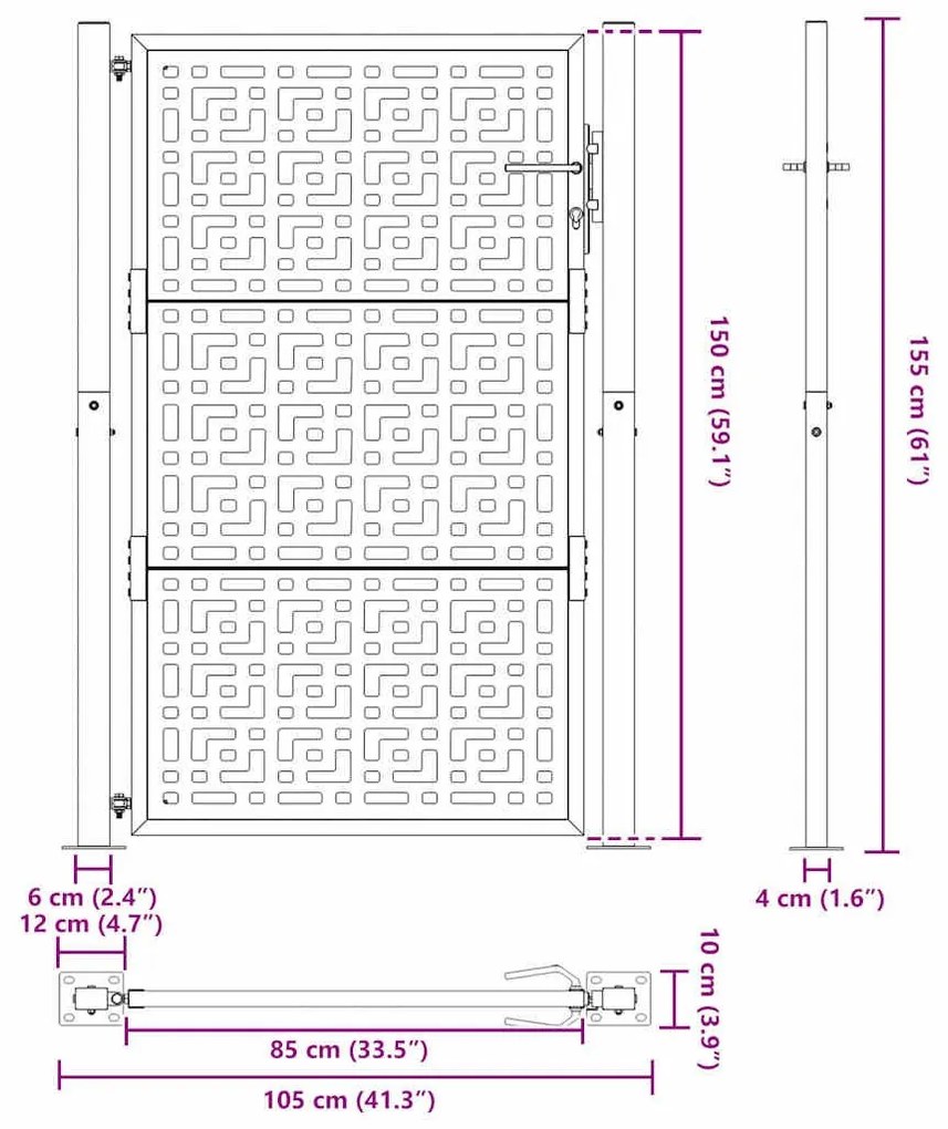 Πύλη κήπου 105x155 cm Σταυρός σχεδιασμού από διαβρωμένο χάλυβα - Καφέ