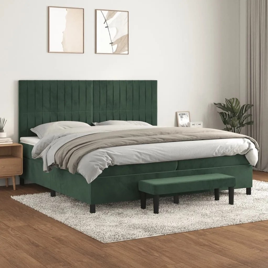 Κρεβάτι Boxspring με Στρώμα Σκούρο Πράσινο 200x200εκ. Βελούδινο 3137986